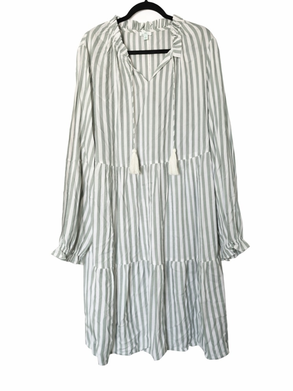 Dip Eco-Friendly Green & White Striped Tiered Tassel Dress 1X